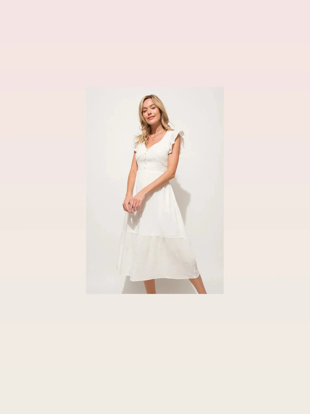 Ruffle Sleeve Smocked Midi Dress with Tiered Skirt
