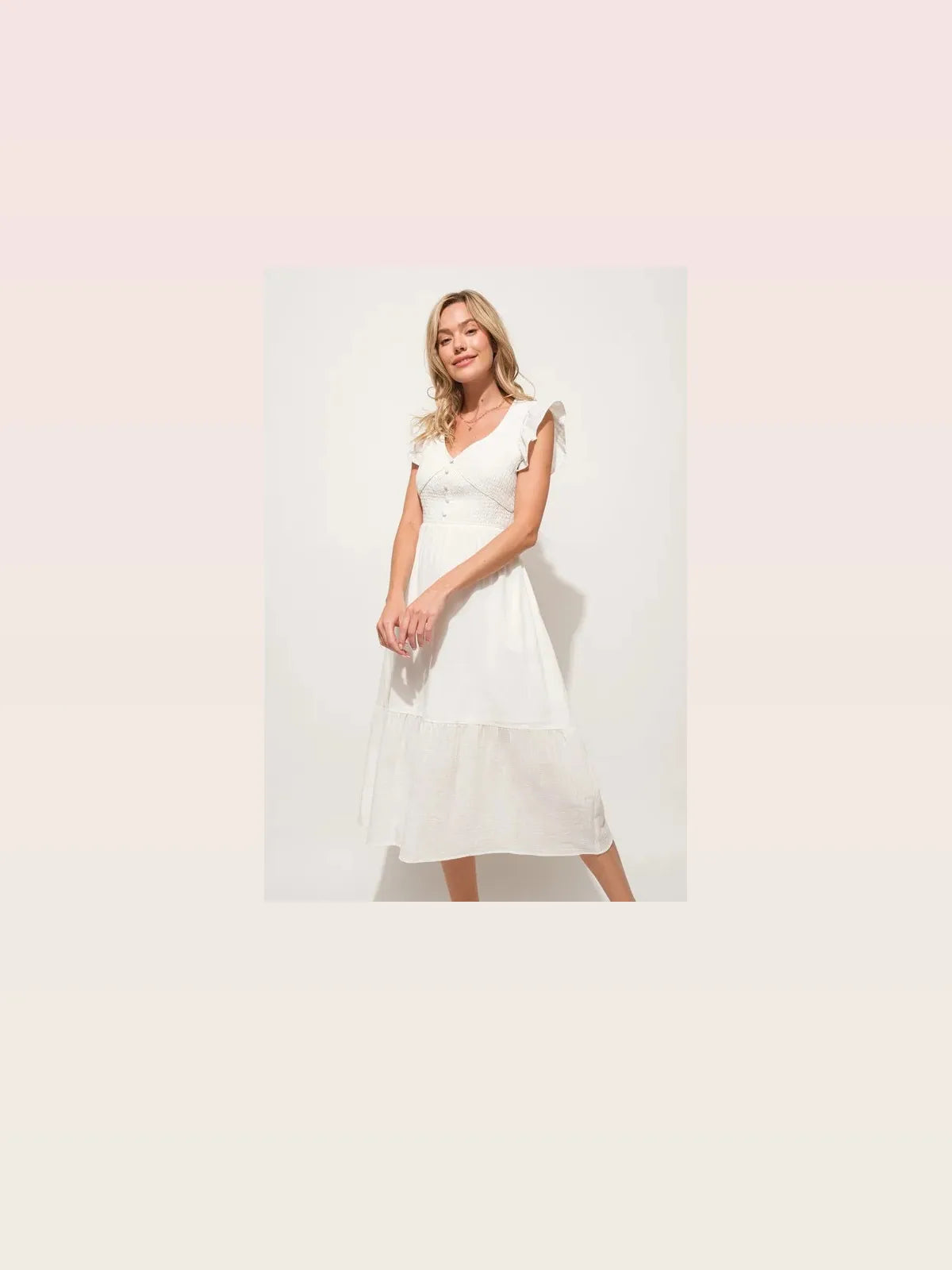 Ruffle Sleeve Smocked Midi Dress with Tiered Skirt