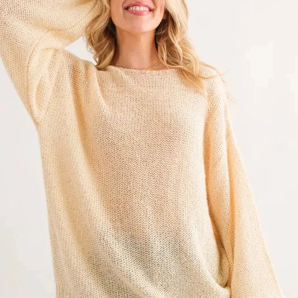 Lightweight Sequin Pullover Sweater with Balloon Sleeves