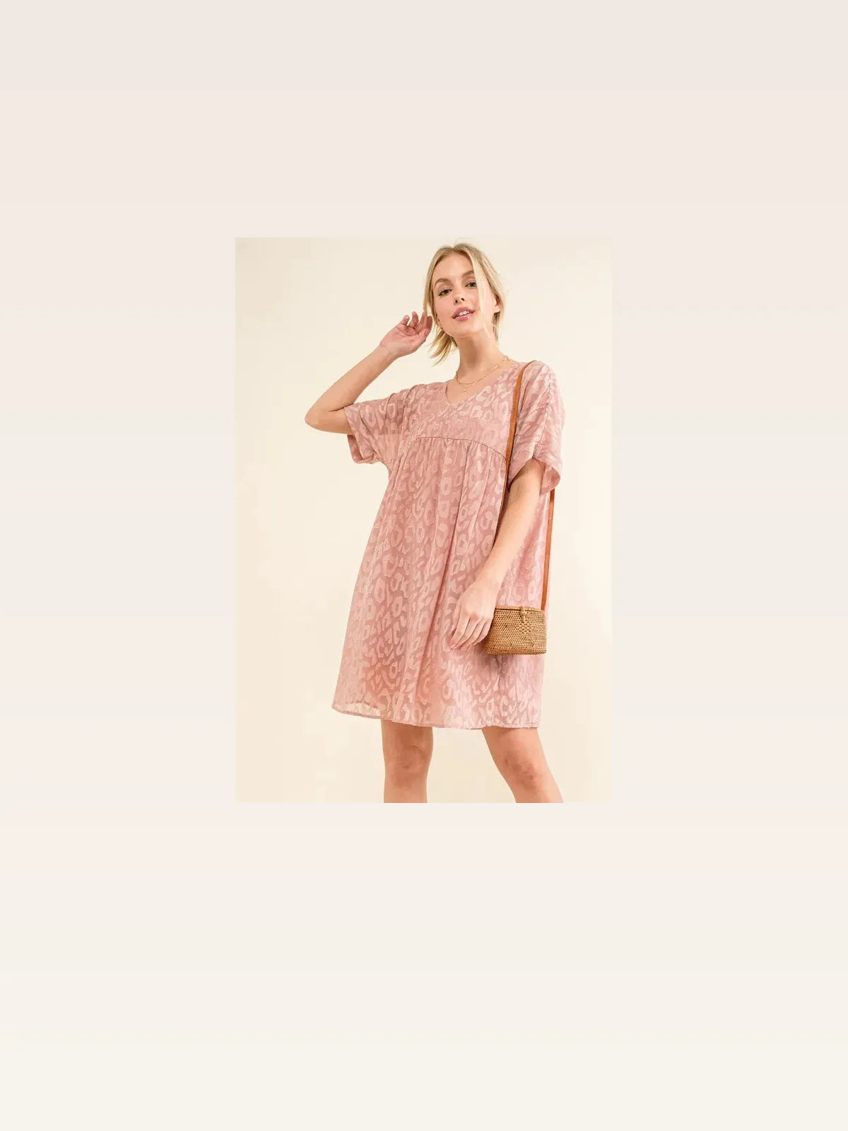 Leopard Print Baby Doll Dress with Roll Sleeves