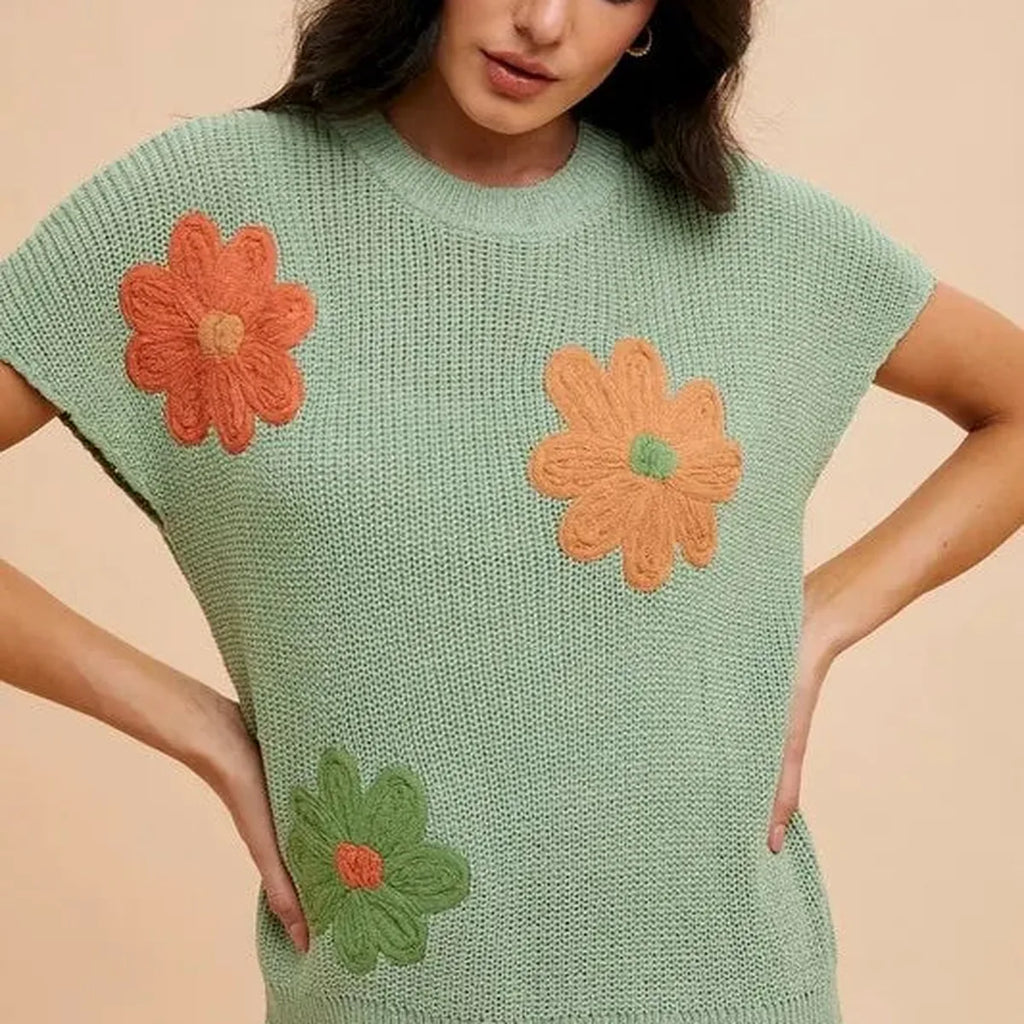 Floral Embroidered Dolman Sleeve Knit Top