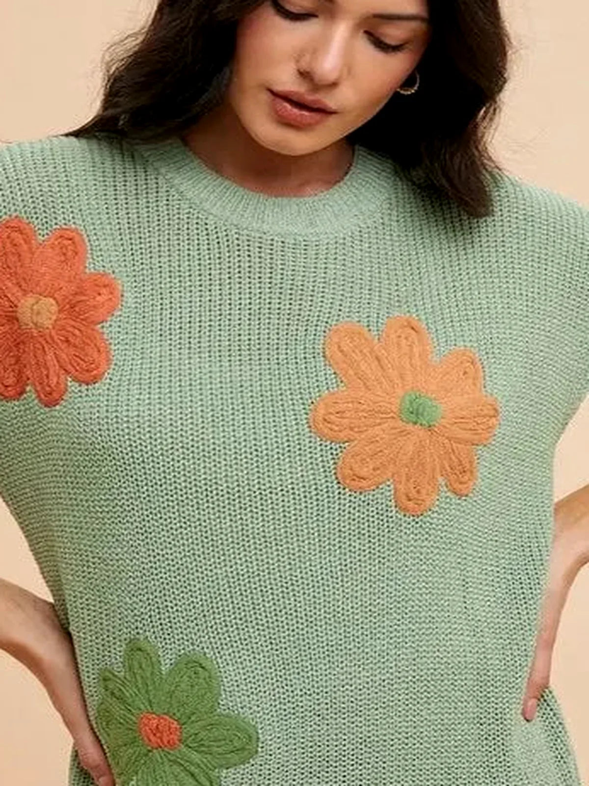 Floral Embroidered Dolman Sleeve Knit Top