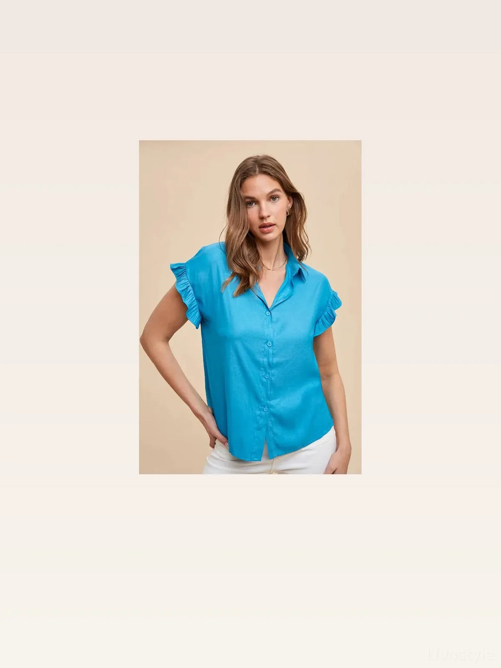 Ruffle Sleeve Collared Button-Down Blouse – Relaxed Fit