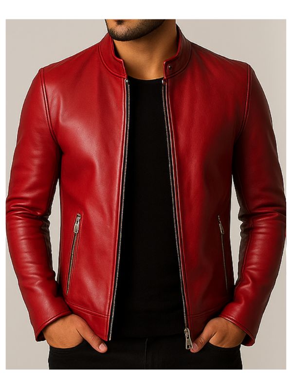 Men's Red Arthur Leather Biker Jacket