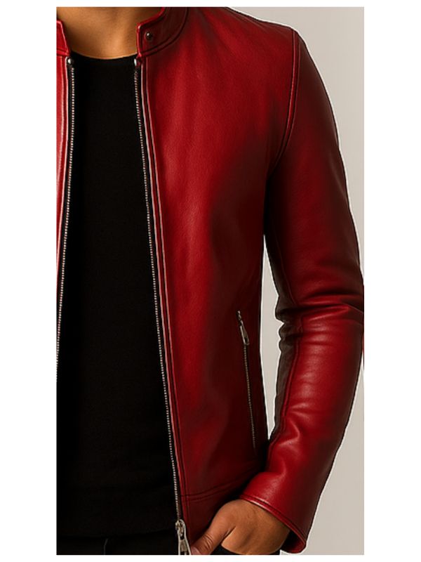 Men's Red Arthur Leather Biker Jacket