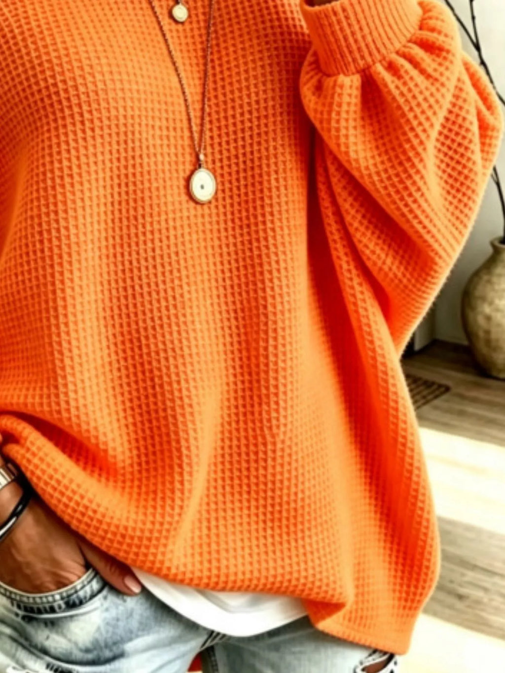 Full Size Waffle Knit Boat Neck Sweatshirt Plus Size