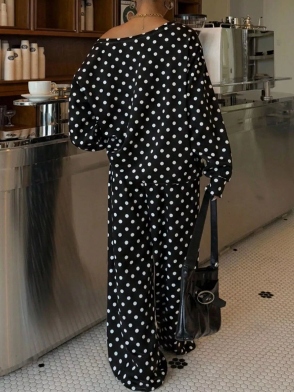 Polka Dot Long Sleeve Top and Pants Set