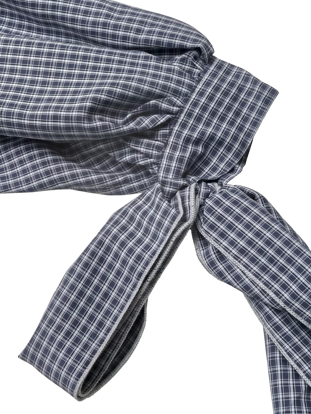 Gingham Button Up Shirt with Tie-Sleeve Detail