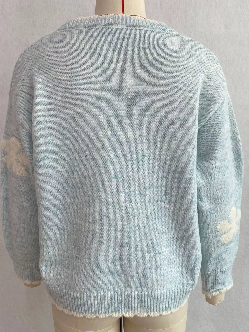 Floral Applique Button-Down Knit Cardigan