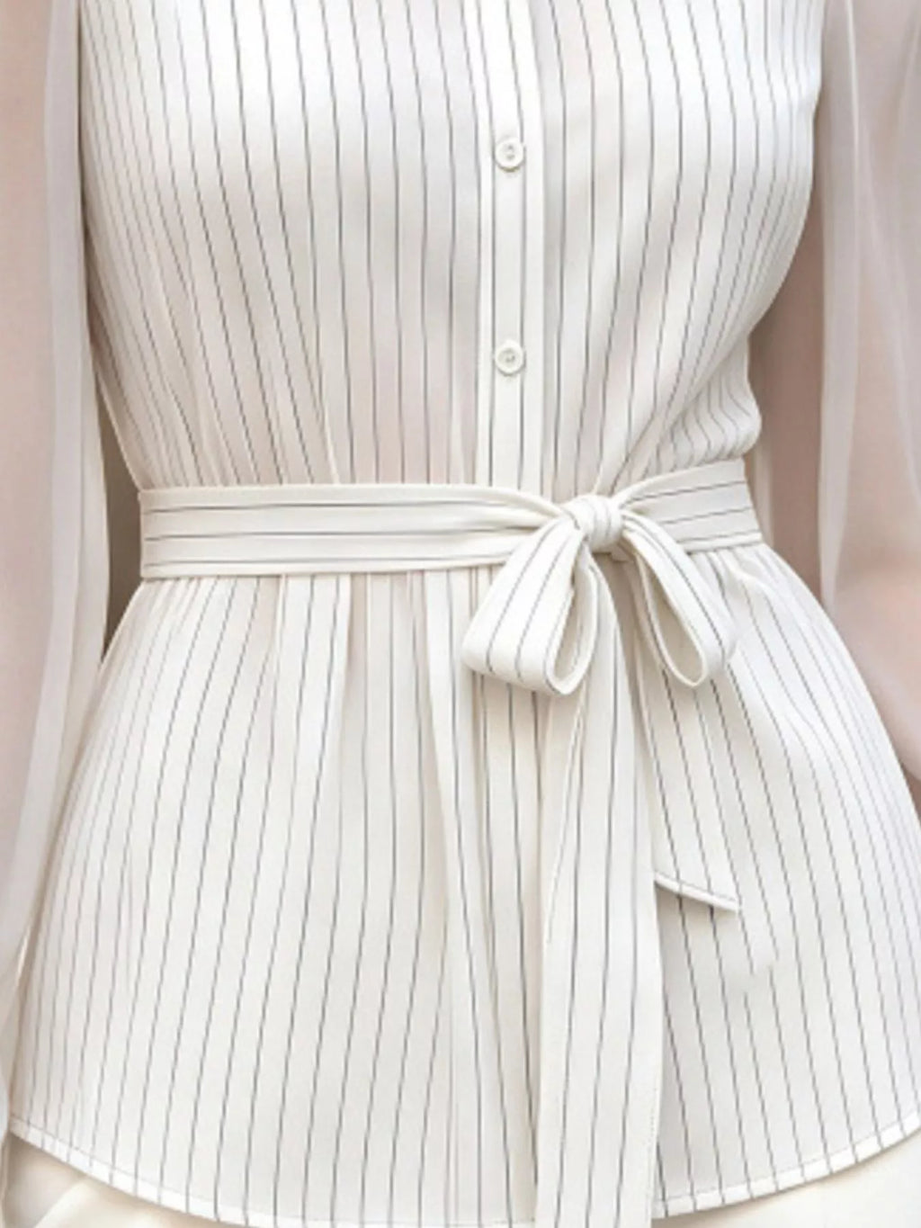 Striped Tie Waist Long Sleeve Shirt