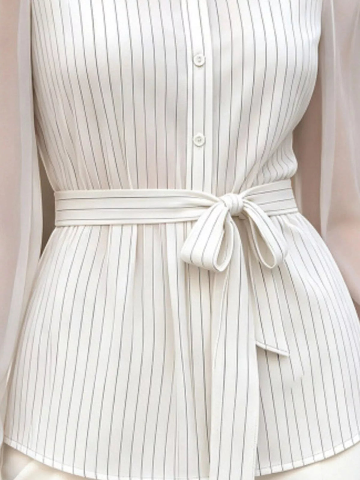 Striped Tie Waist Long Sleeve Shirt