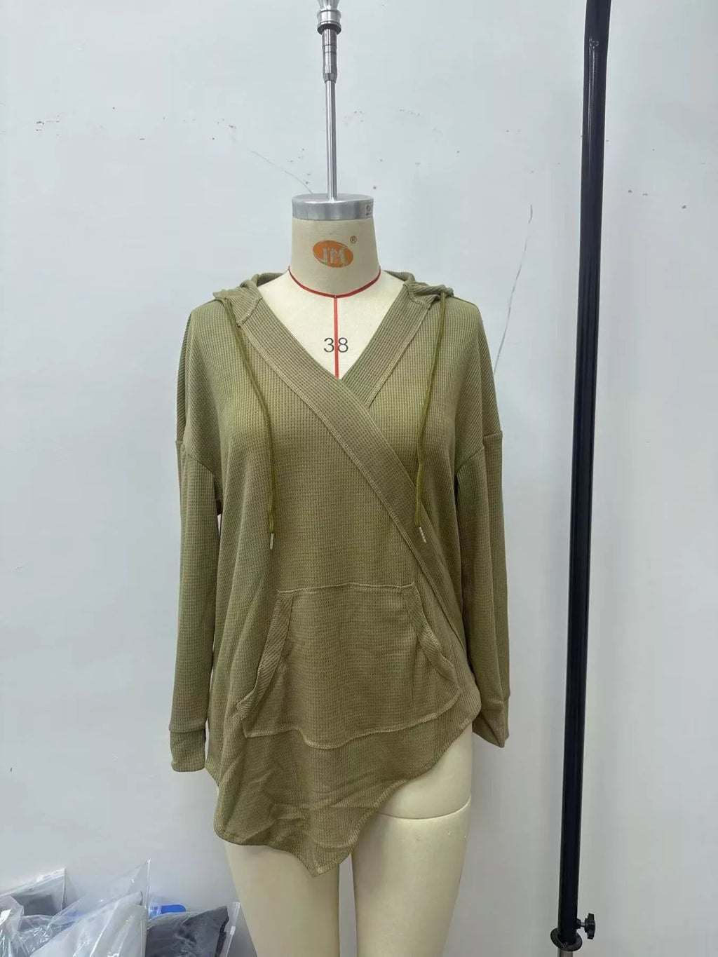 Drawstring Waffle Knit Hoodie