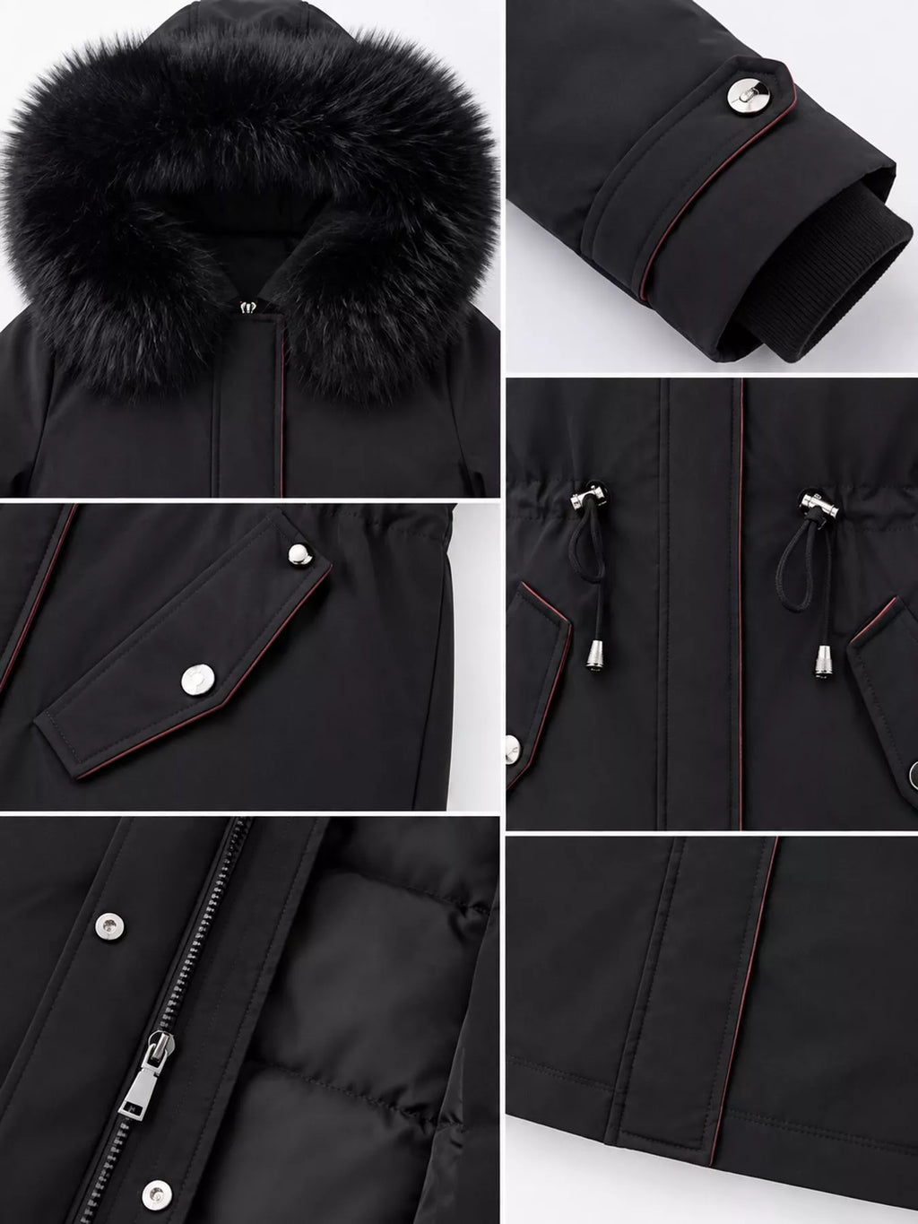 Detachable Longline Hooded Parka with Faux Fur Trim and Drawstring Waist