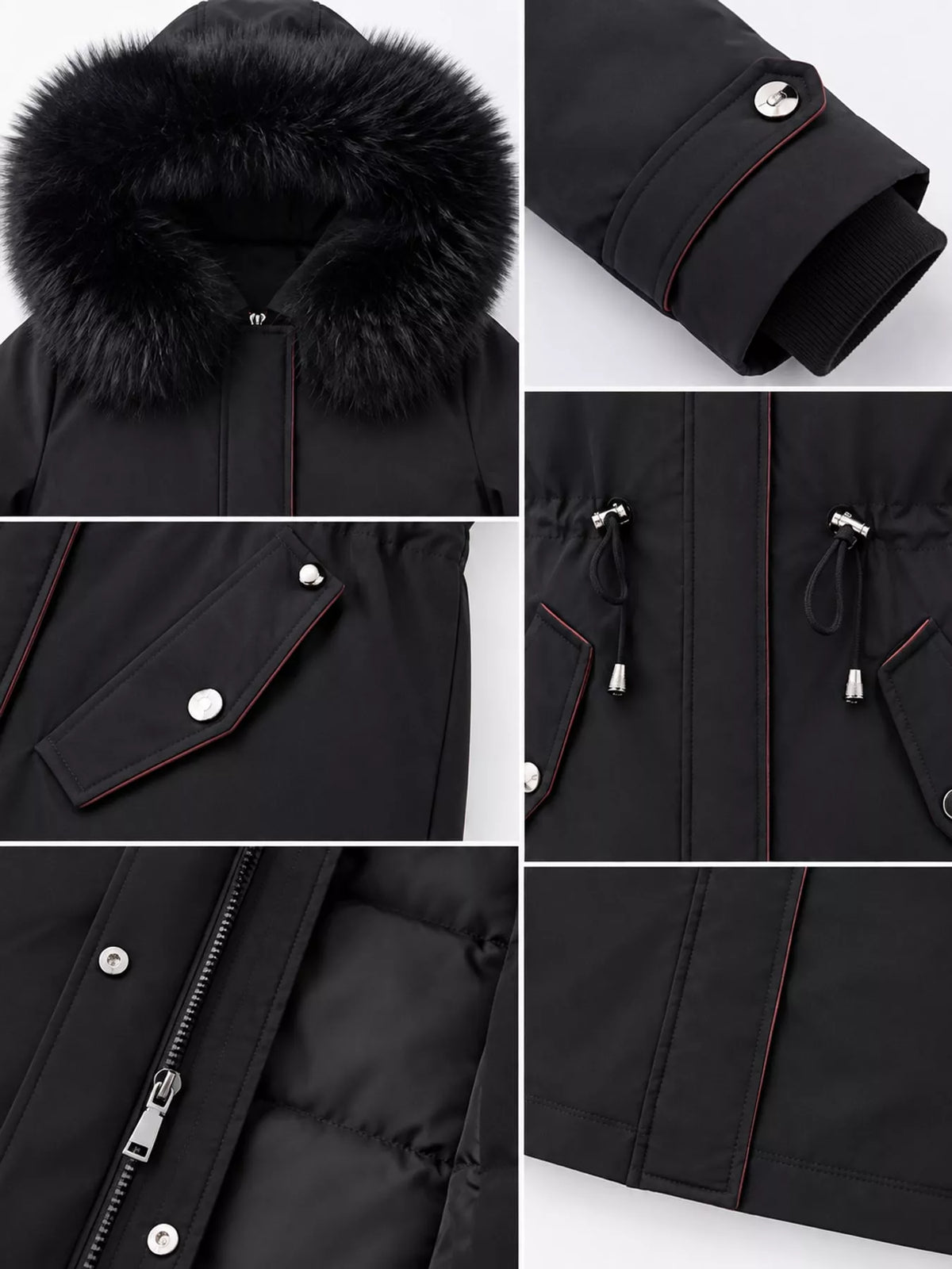 Detachable Longline Hooded Parka with Faux Fur Trim and Drawstring Waist