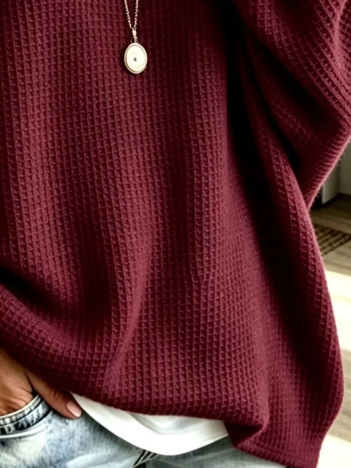 Full Size Waffle Knit Boat Neck Sweatshirt Plus Size