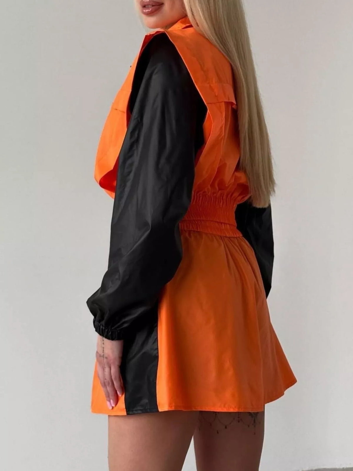 Color-Block Cropped Jacket and Skort Set