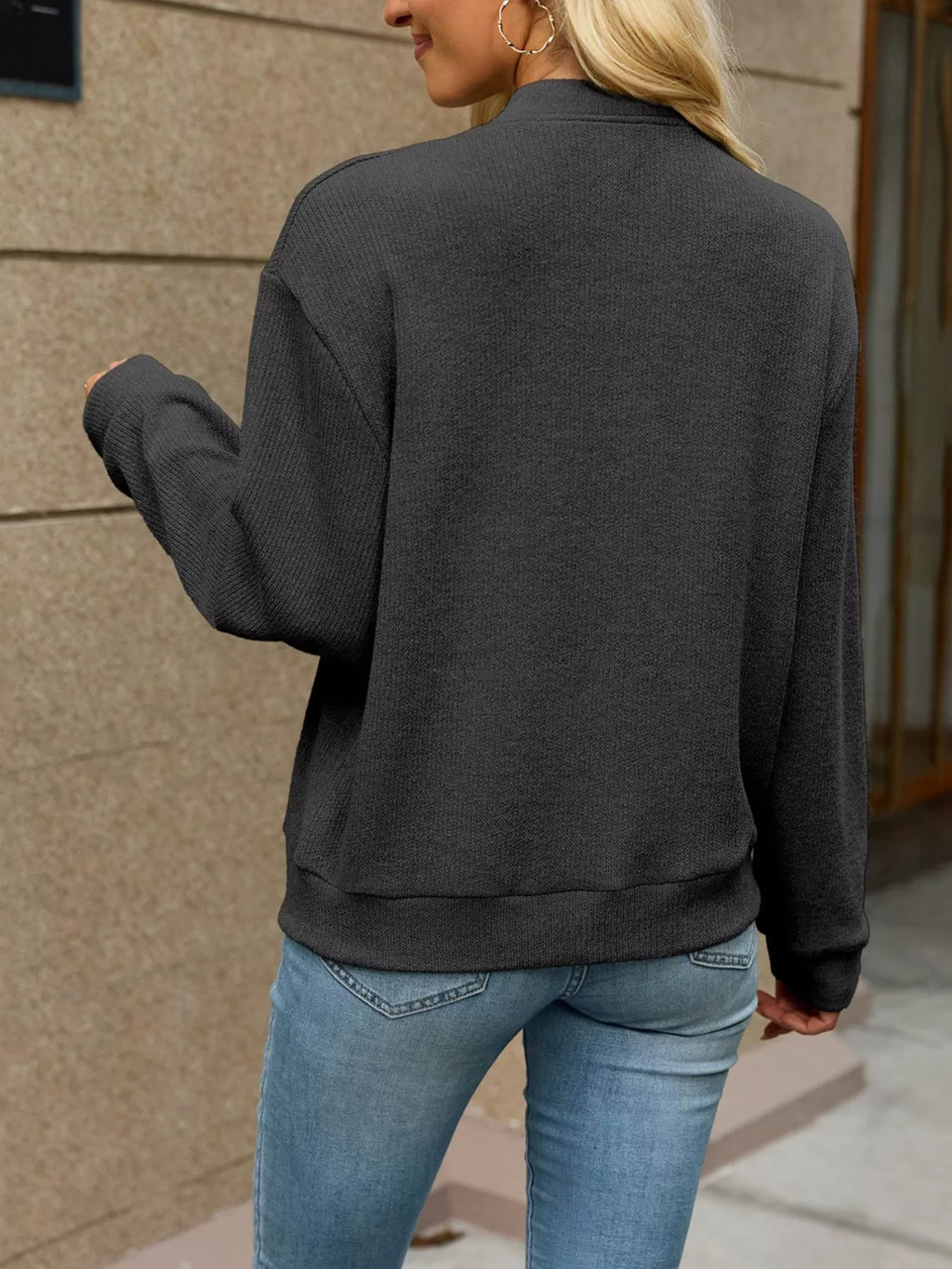 Zip-Up Dropped Shoulder Top