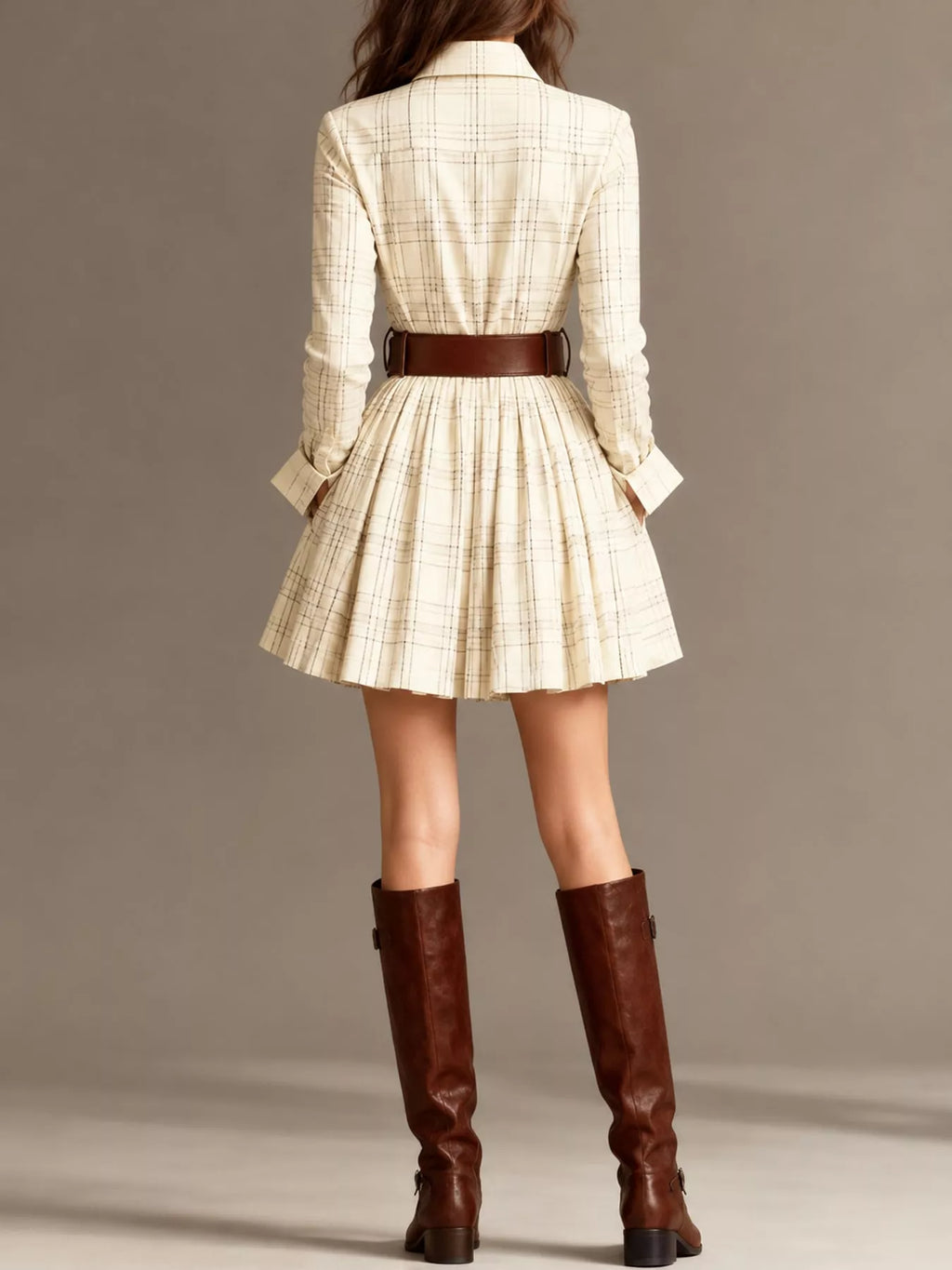Plaid Long-Sleeve Shirt Dress