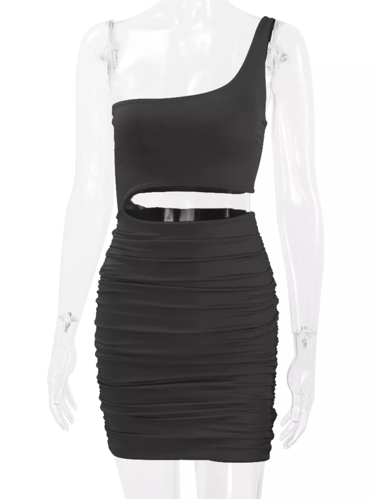 One-Shoulder Cutout Ruched Bodycon Mini Dress