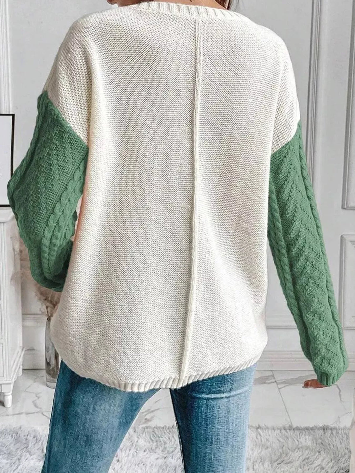 Color Block Cable Knit Sweater
