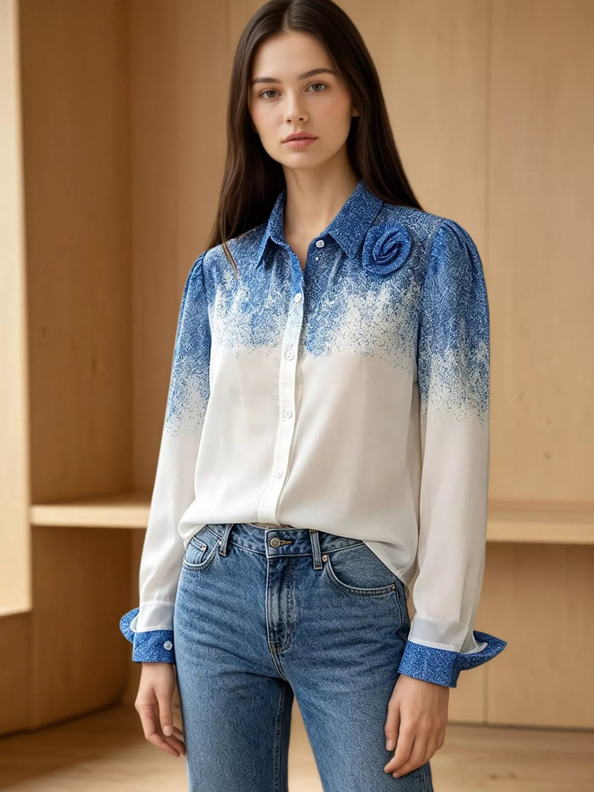 Flower Gradient Button Up Shirt
