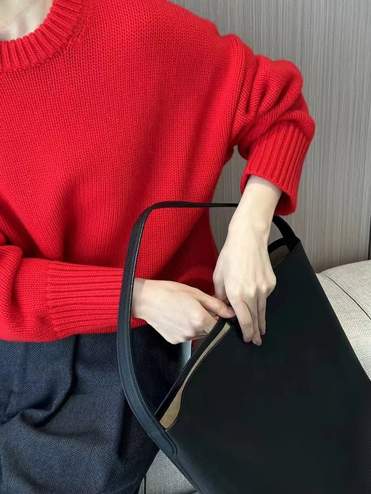 Round Neck Dropped Shoulder Sweater