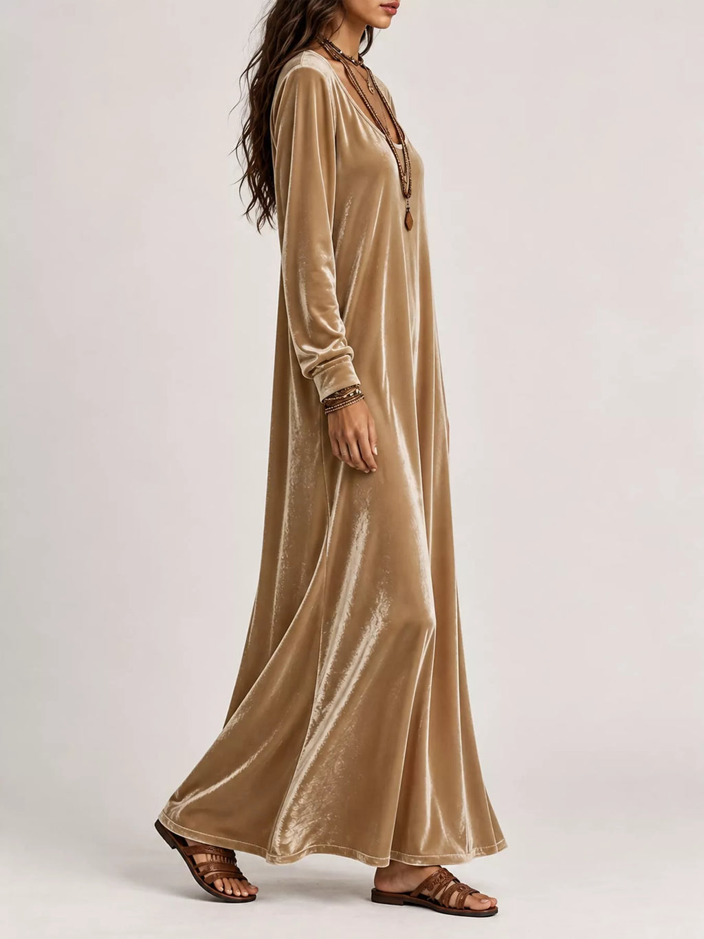 Velvet Long-Sleeve Maxi Dress