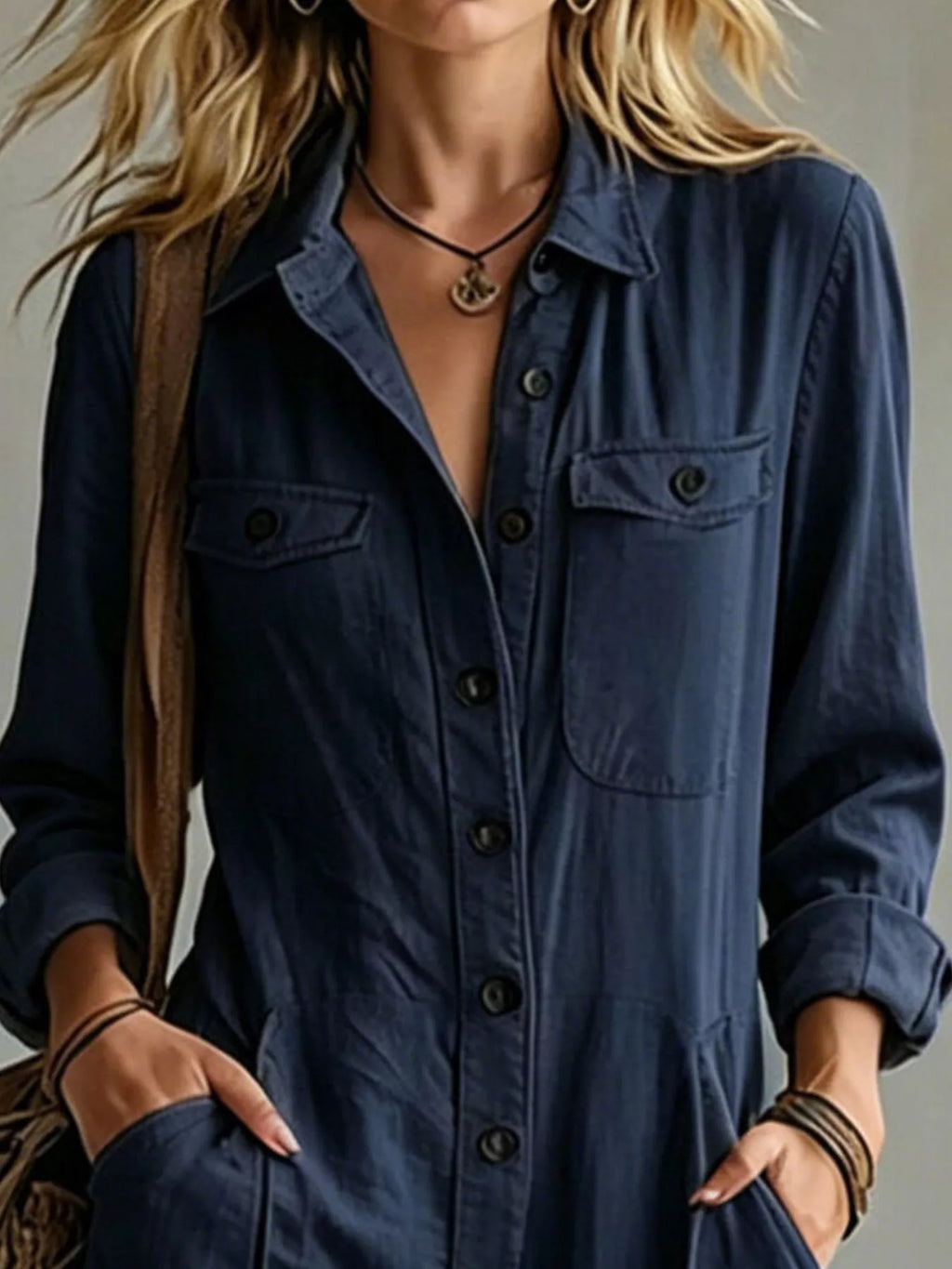 Full Size Long Sleeve Button Front Jumpsuit Plus Size