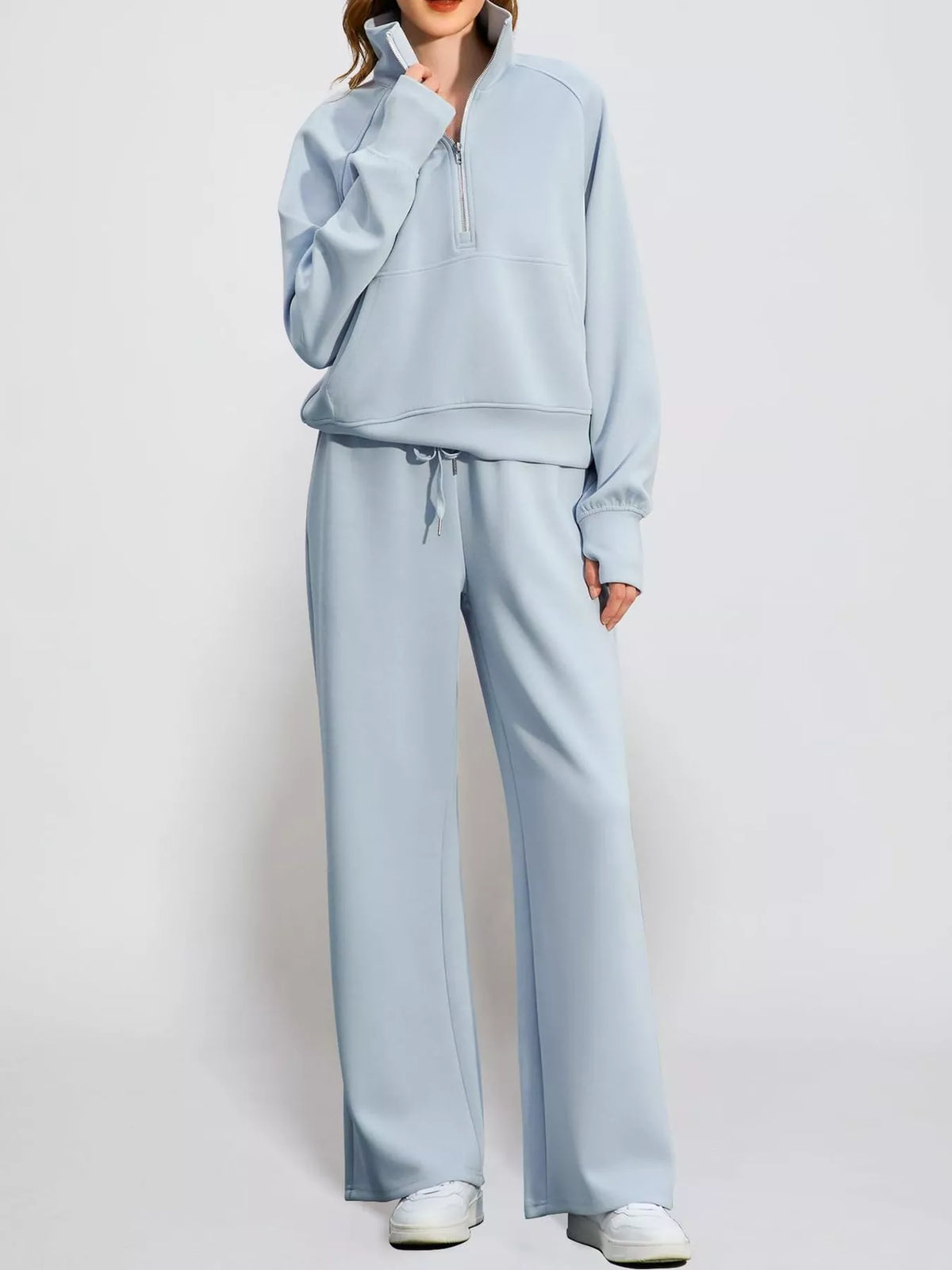 Half-Zip Sweatshirt and Wide-Leg Pants Set