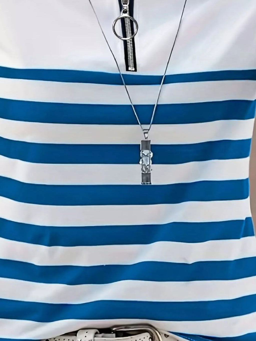 Quarter-Zip Striped Long Sleeve T-Shirt