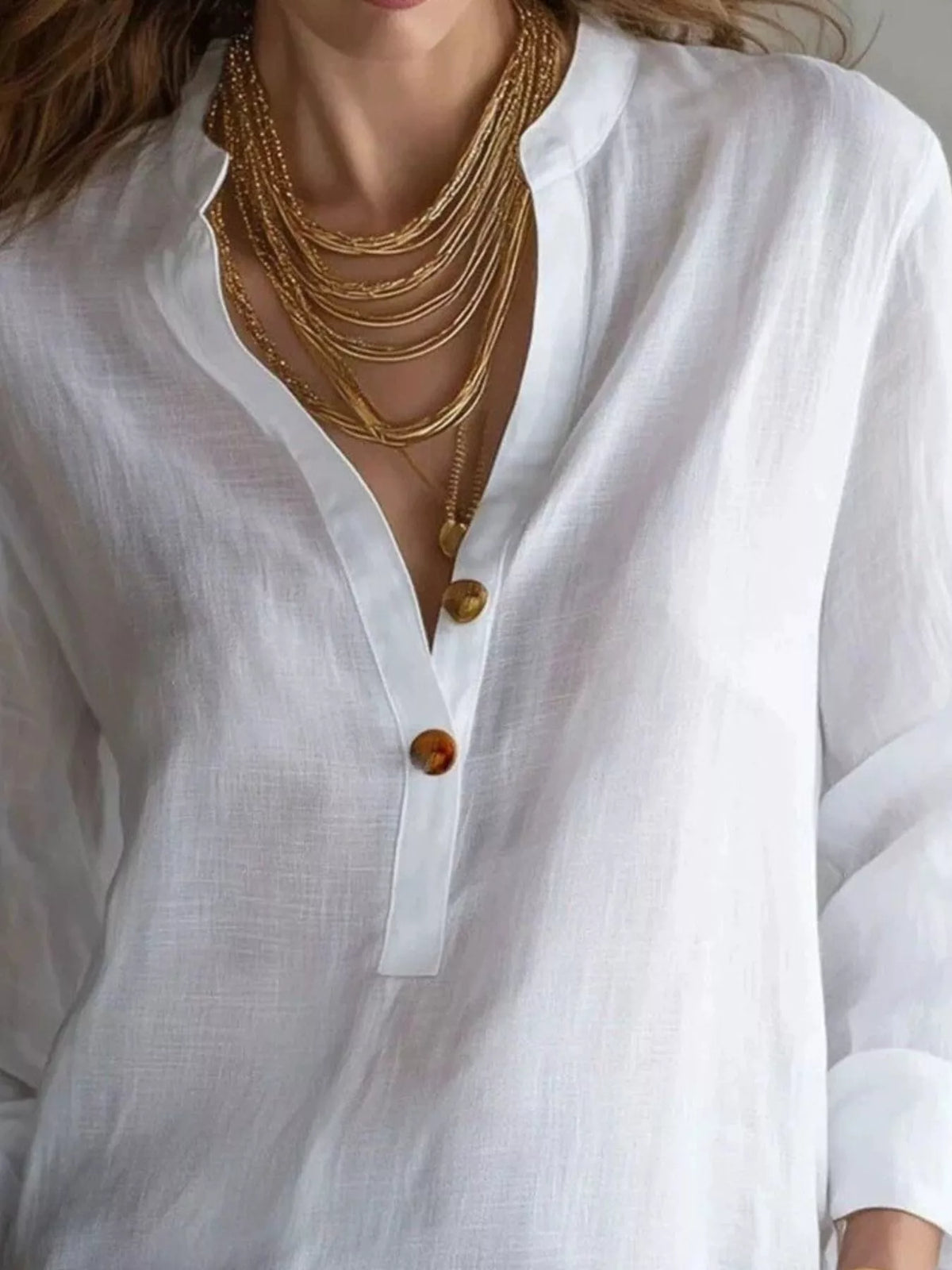 Button Detail Long Sleeve Blouse
