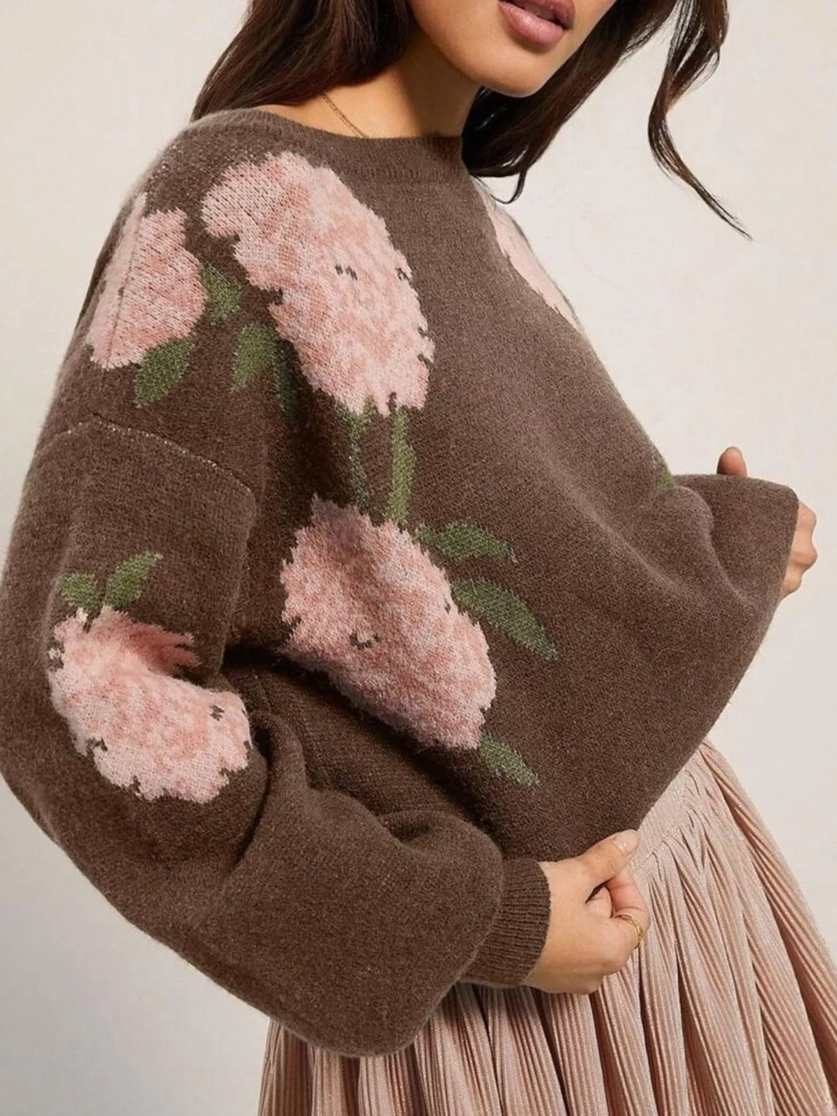 Floral Pattern Dropped Shoulder Sweater