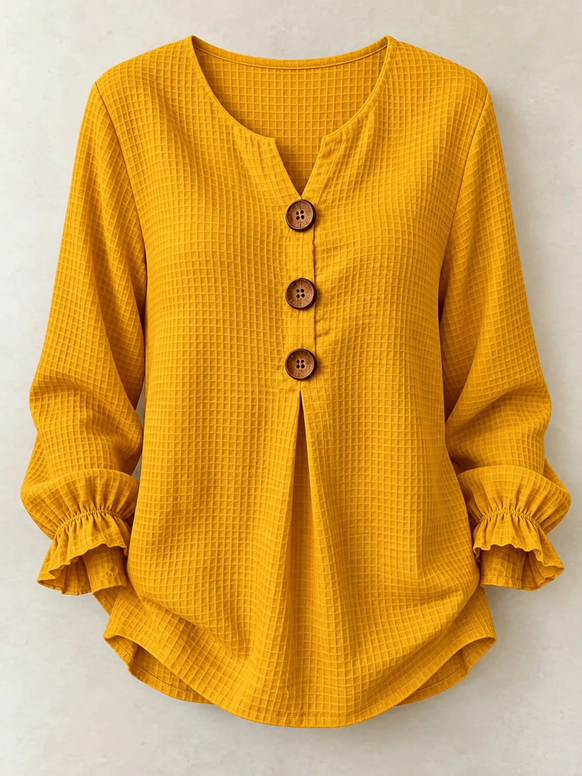 Full Size Waffle Knit Flounce Sleeve Blouse Plus Size