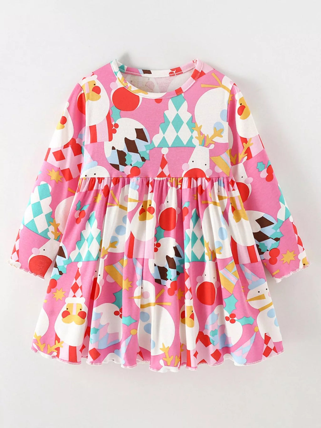 Children's Christmas Print Long-Sleeve A-Line Dress