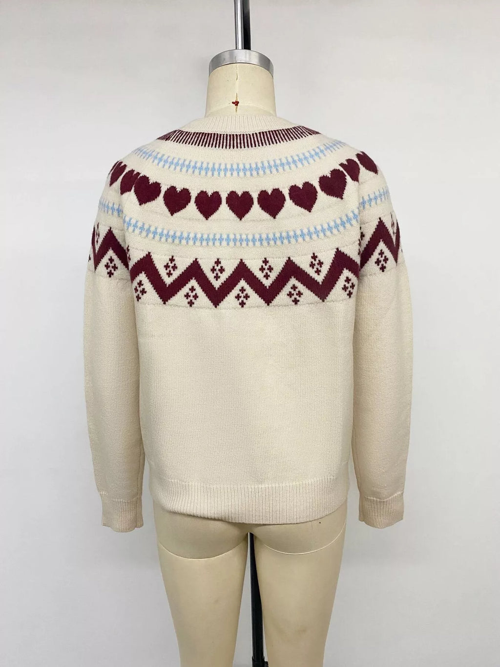 Heart-Patterned Crew Neck Sweater