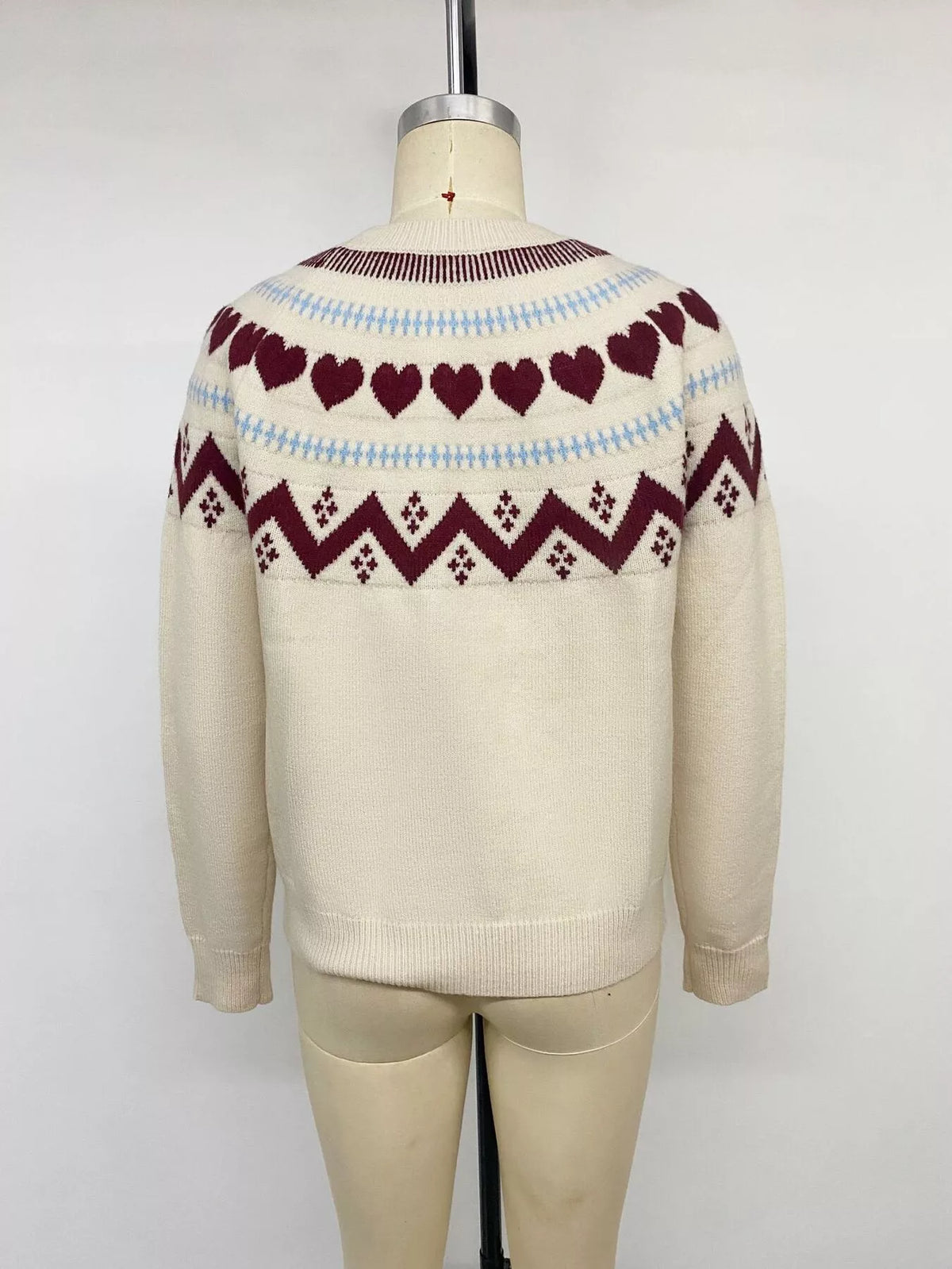Heart-Patterned Crew Neck Sweater