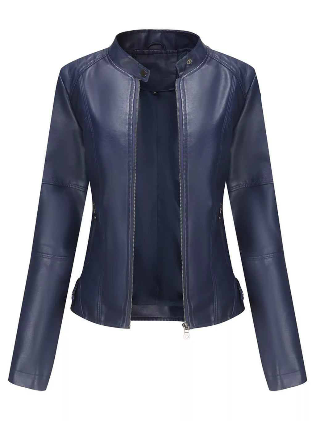 Full Size Slim Fit Faux Leather Moto Jacket Plus Size