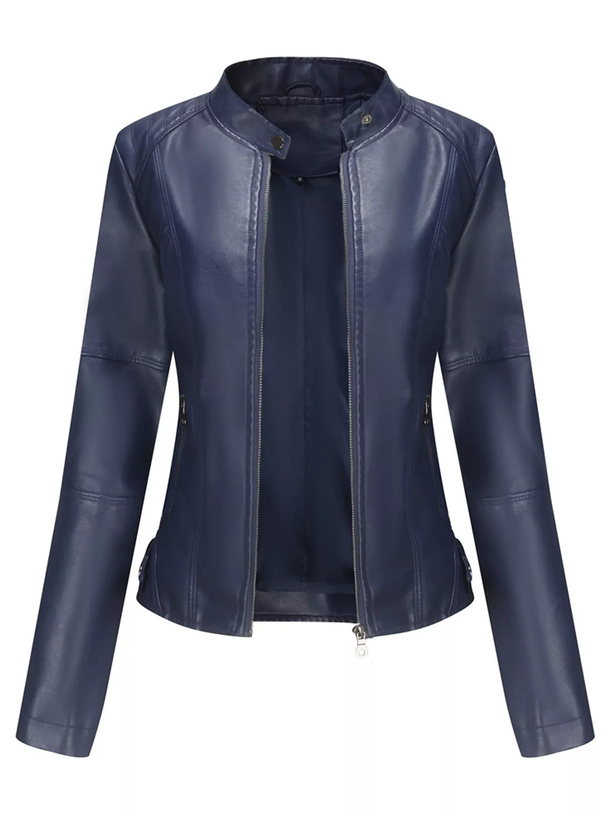 Full Size Slim Fit Faux Leather Moto Jacket Plus Size