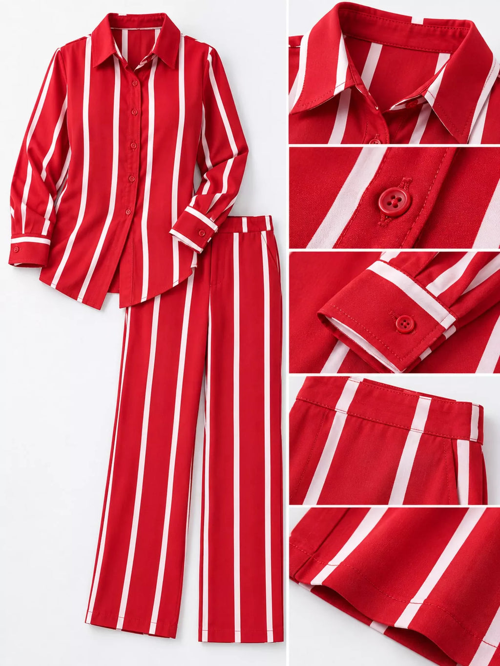 Striped Button-Down Shirt and Wide-Leg Pants Two-Piece Set