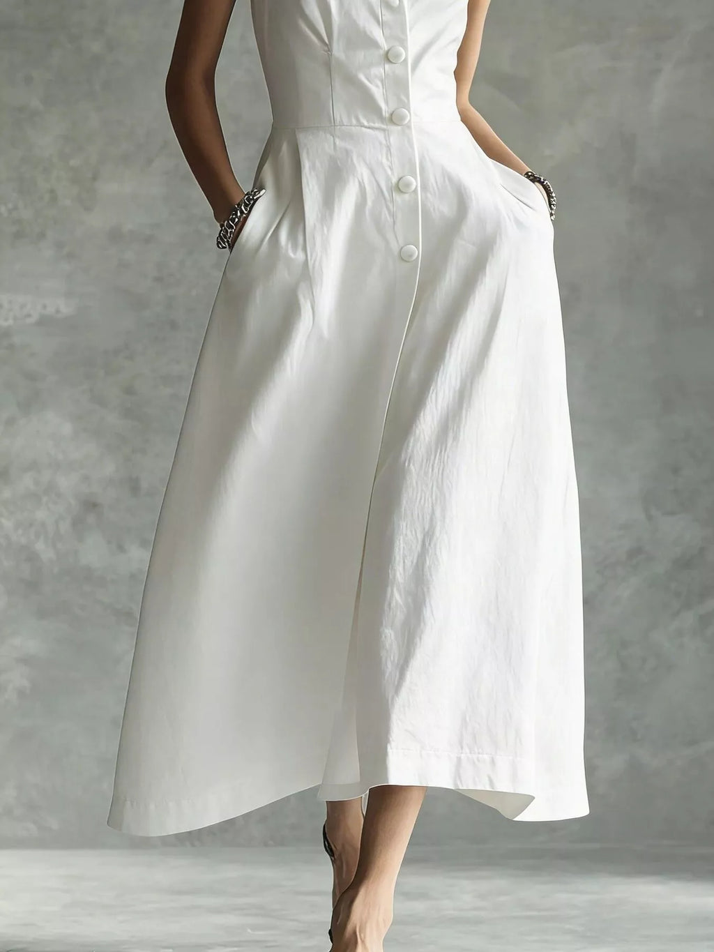 Sleeveless Button-Down Midi Shirt Dress