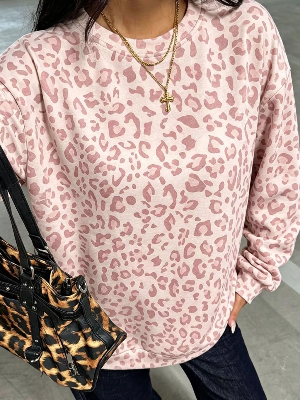 Leopard Print Crew Neck Sweatshirt