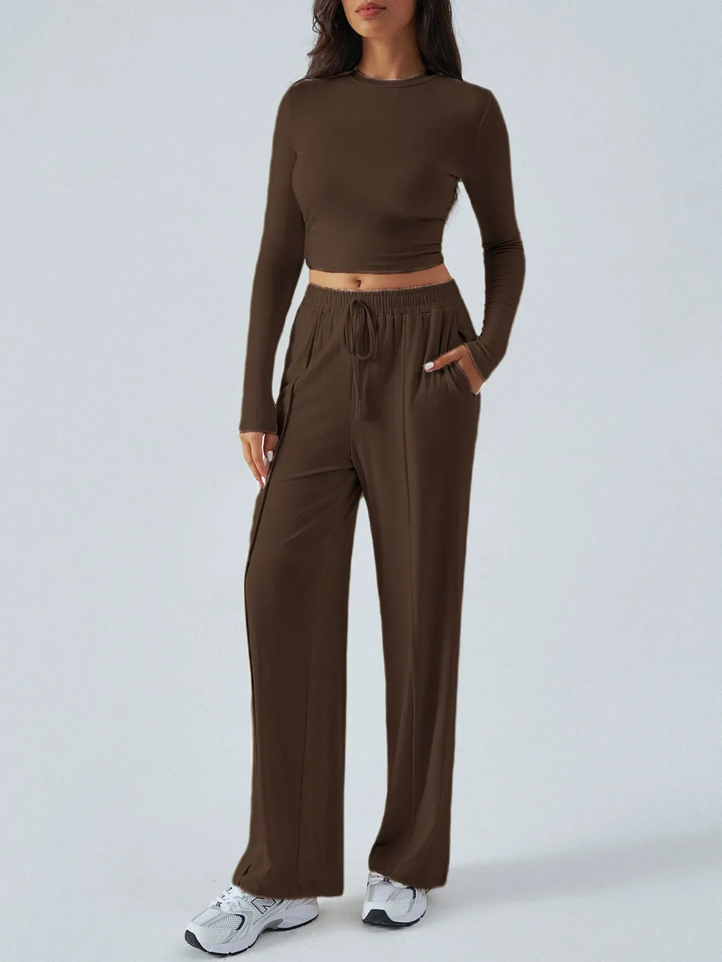 Round Neck Long Sleeve Top and Pants Set