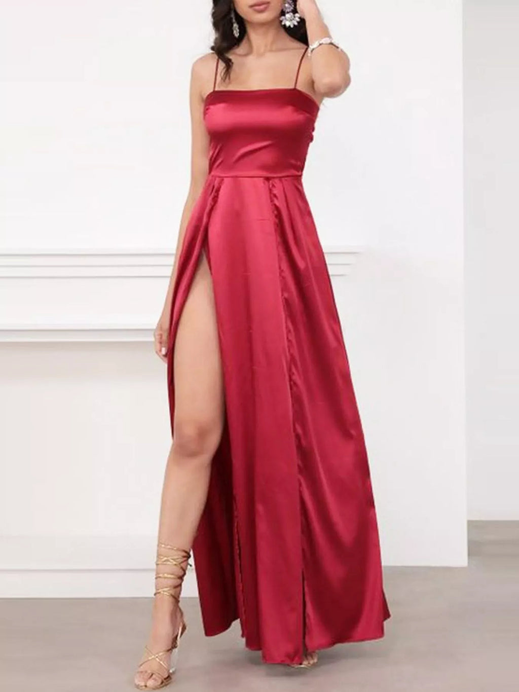 Spaghetti Strap High-Slit Maxi Dress