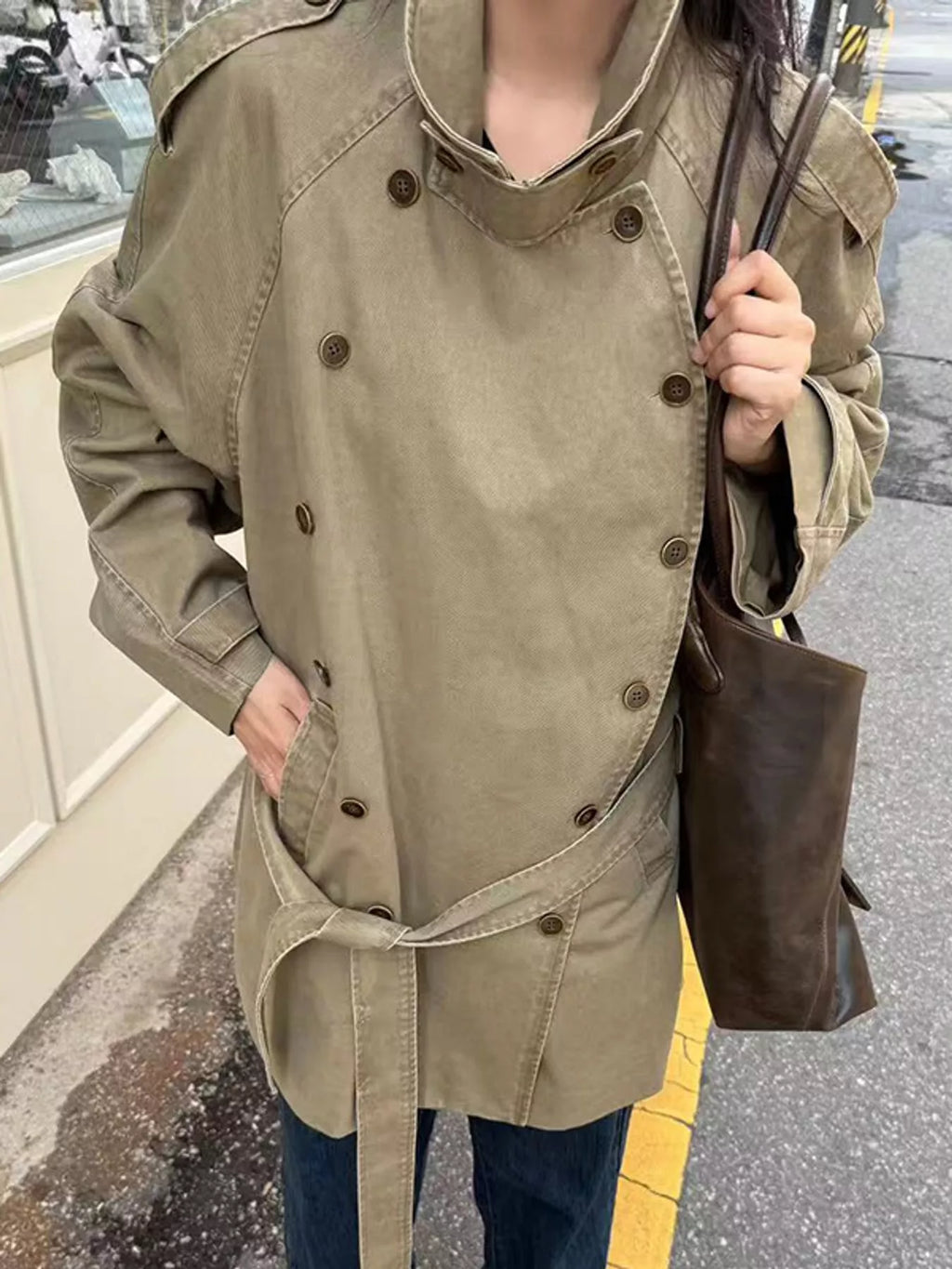 Vintage-Inspired Double-Breasted Belted Trench Outerwear