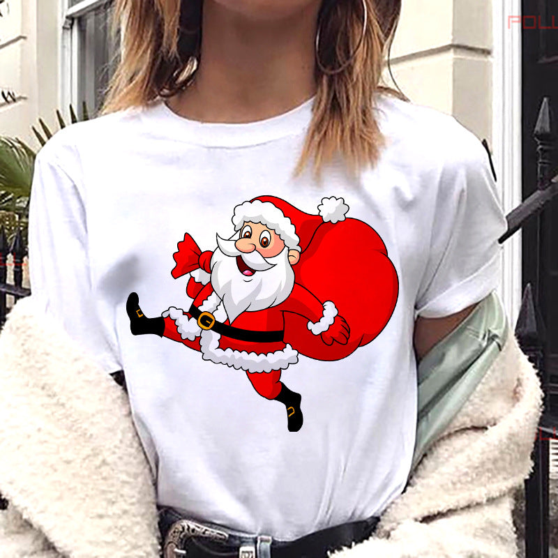 European And American Women's Clothing Merry Christmas Happy Short-sleeved T-shirt Women's Top Women's Round Neck