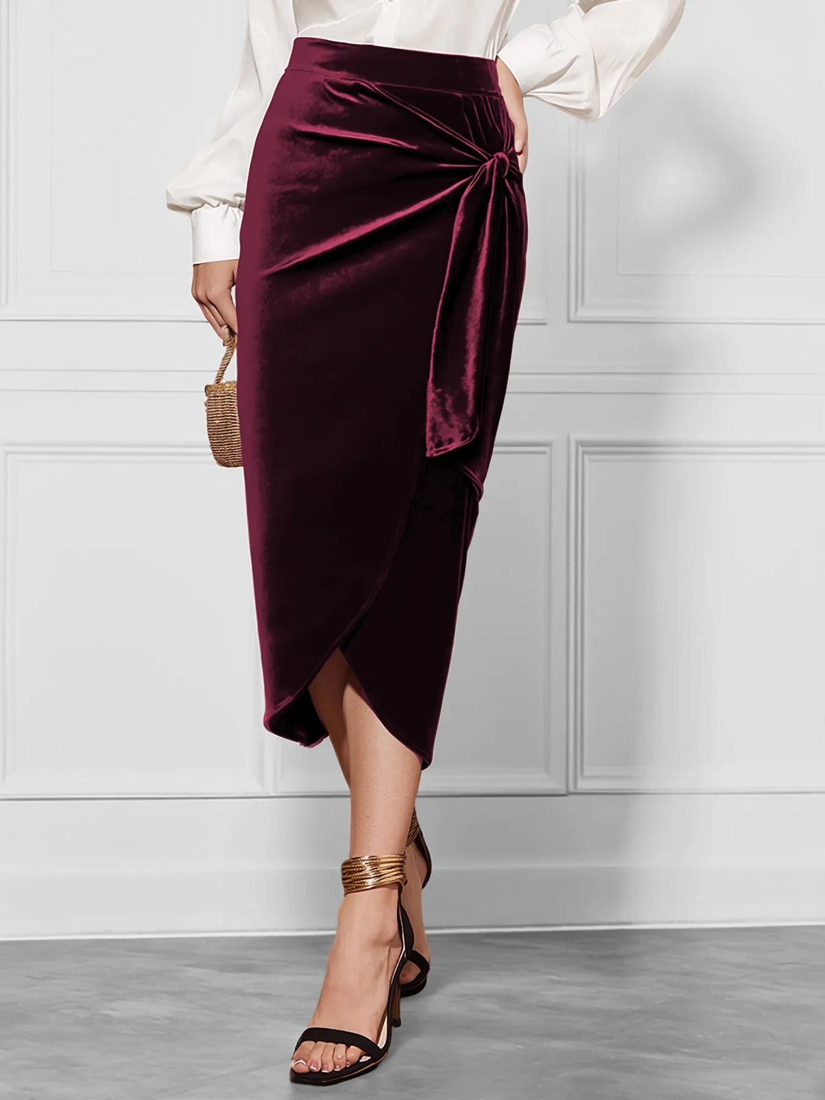 Side Tied Velvet Skirt