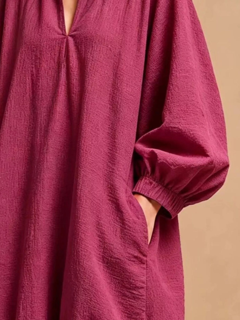 Casual Loose-Fit Balloon Sleeve Mini Dress with Pockets