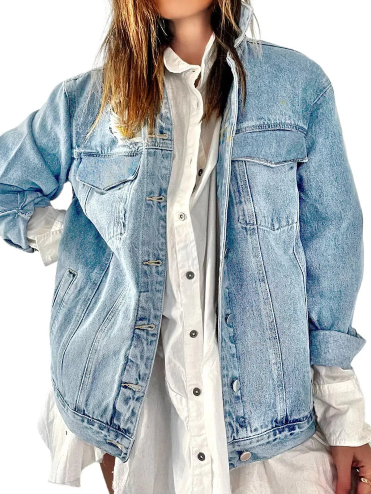 Full Size Heart and Umbrella Graphic Denim Jacket Plus Size