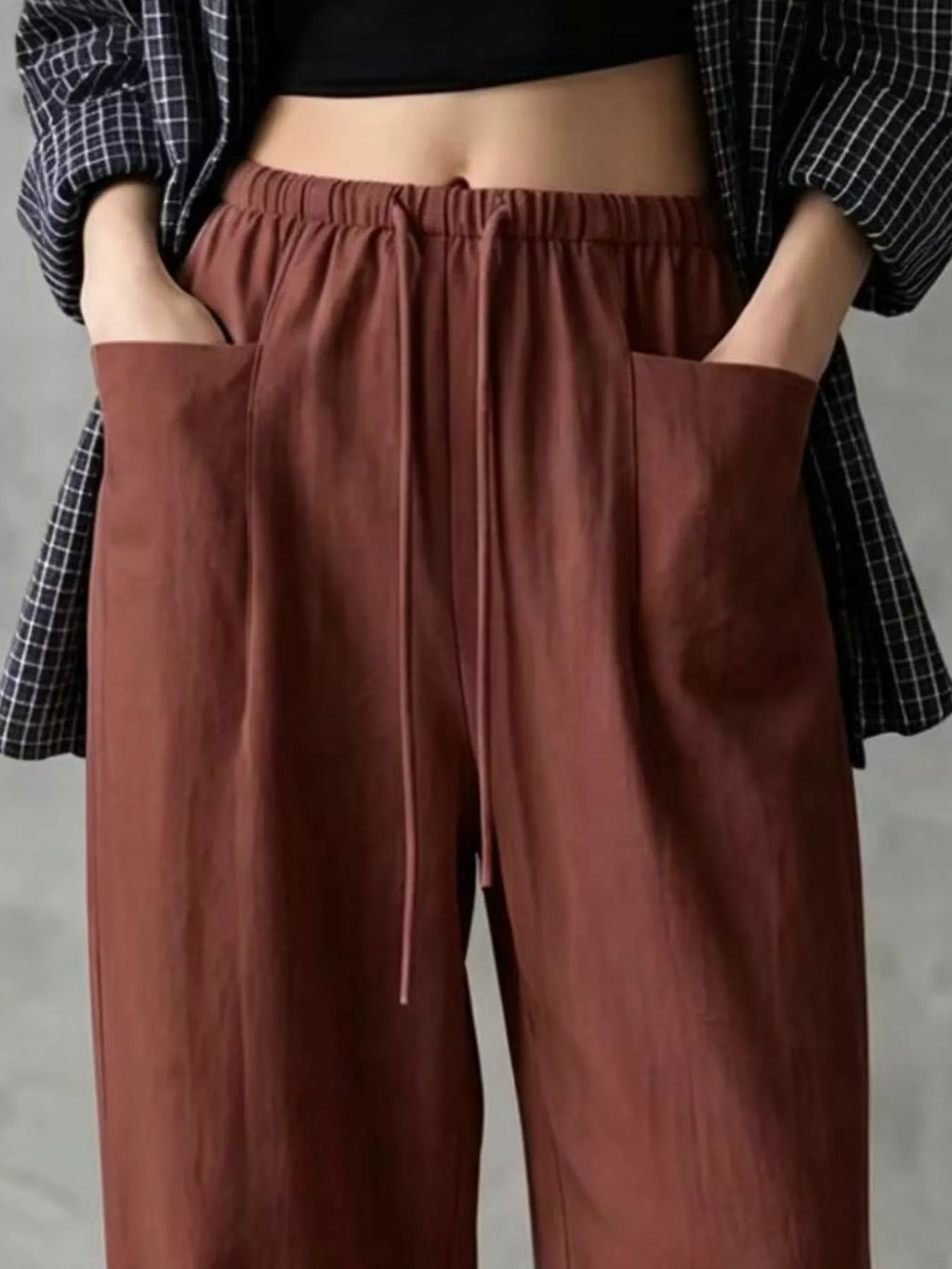 Full Size Drawstring Wide-Leg Casual Pants Plus Size