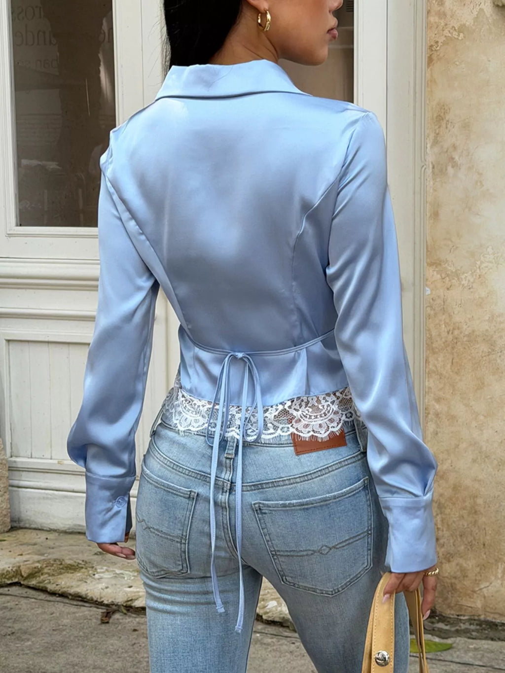 Lace Hem Button Up Shirt